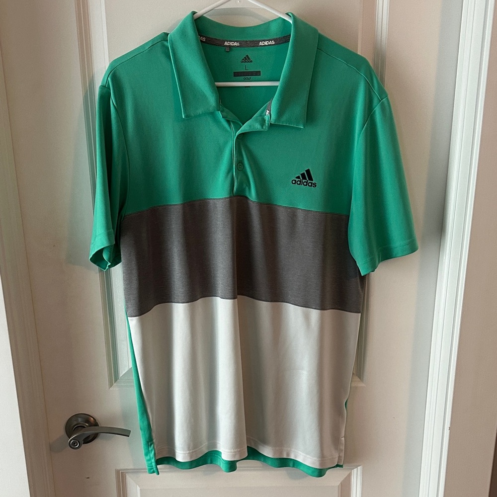 Adidas Men's Polo in Green, Gray, and White